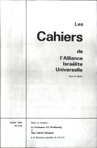 Les Cahiers de l'Alliance Israélite Universelle (Paix et Droit).  N°210 (01 mars 1985)